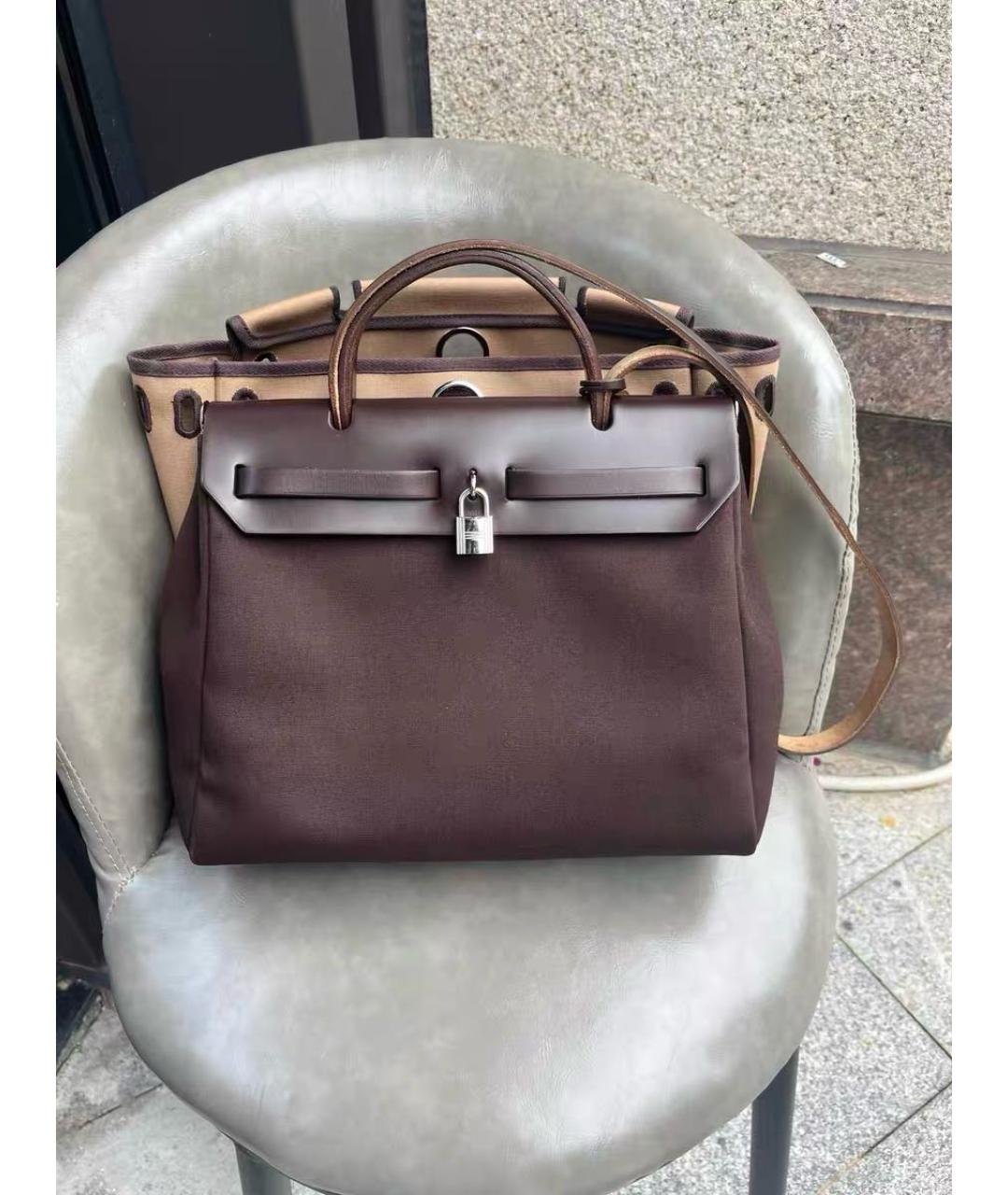 HERMES Коричневая сумка через плечо из канвы, фото 3