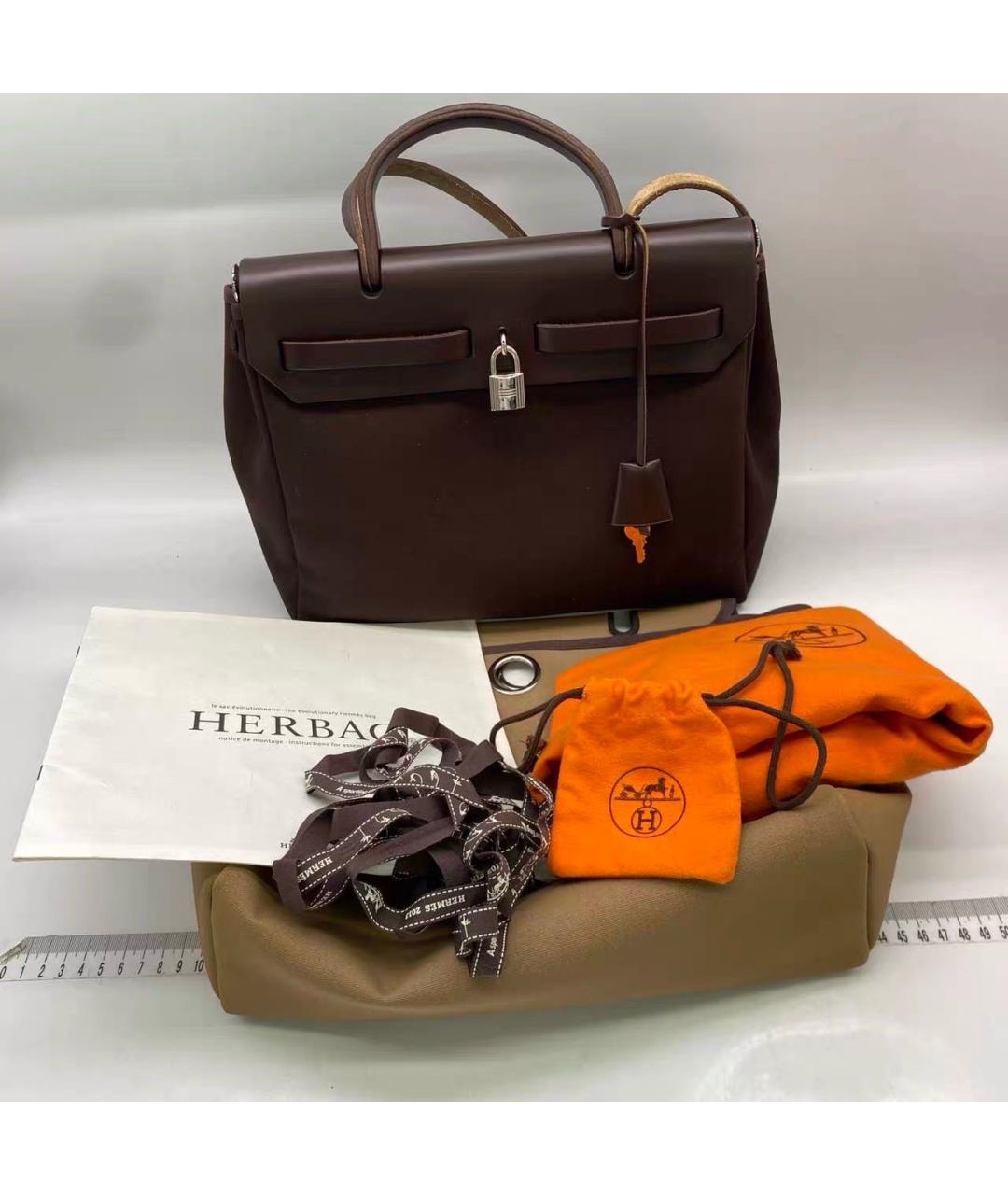 HERMES Коричневая сумка через плечо из канвы, фото 5
