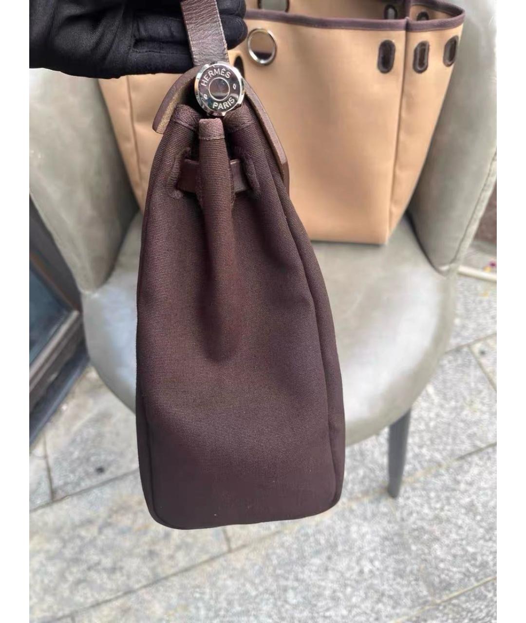 HERMES Коричневая сумка через плечо из канвы, фото 2