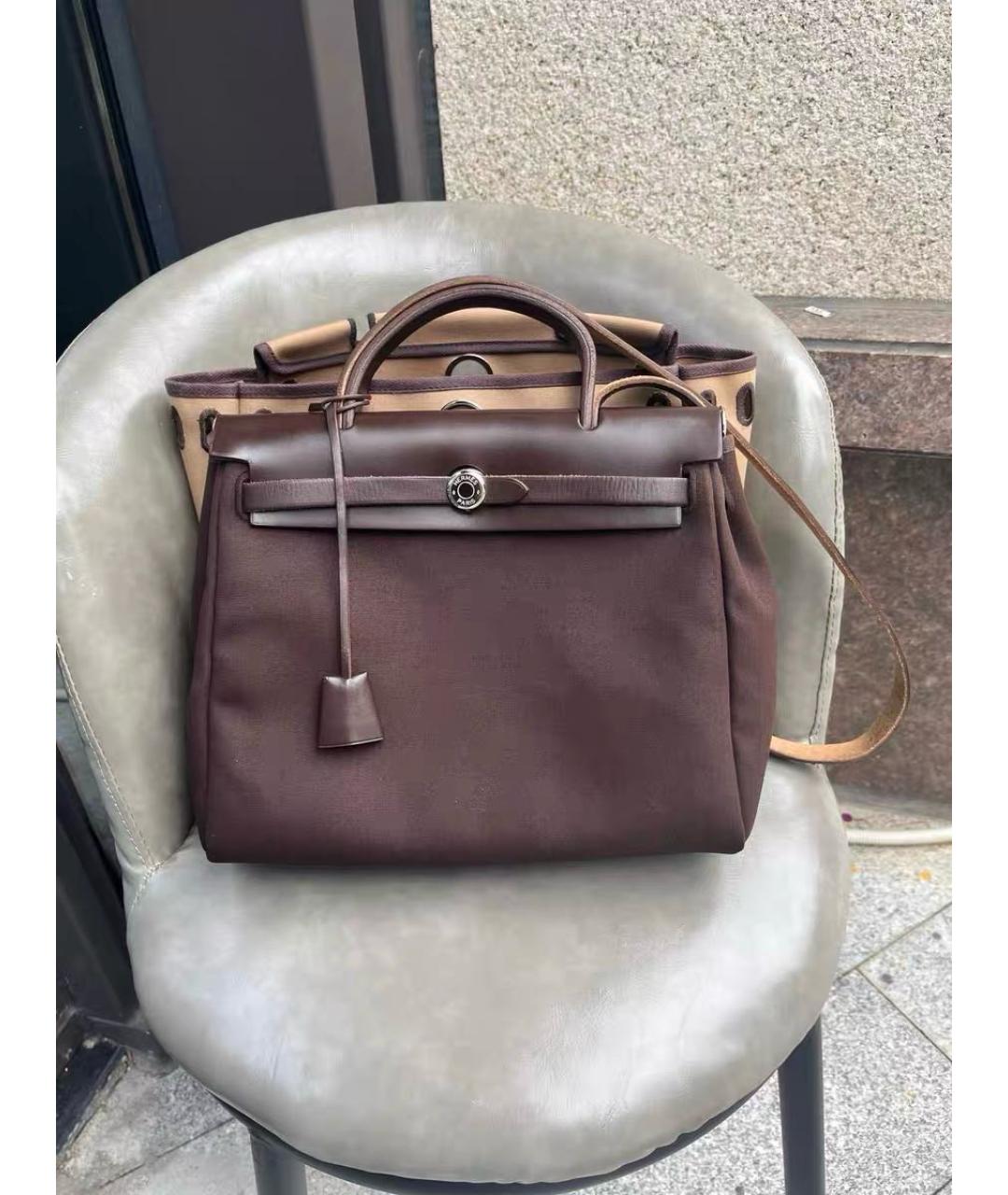 HERMES Коричневая сумка через плечо из канвы, фото 9
