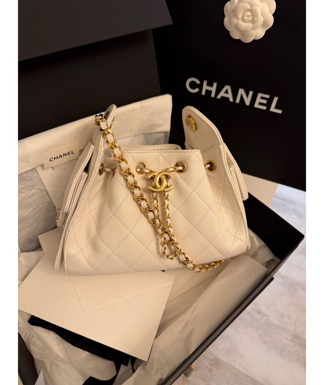 CHANEL Белая кожаная сумка через плечо, фото 6