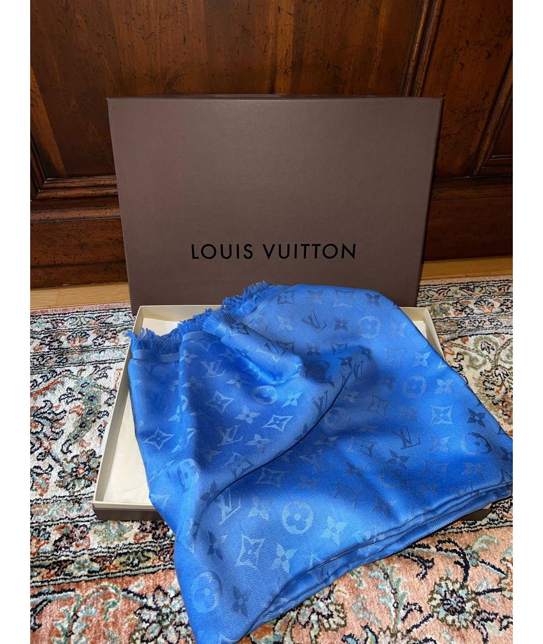 LOUIS VUITTON Синий шерстяной платок, фото 2