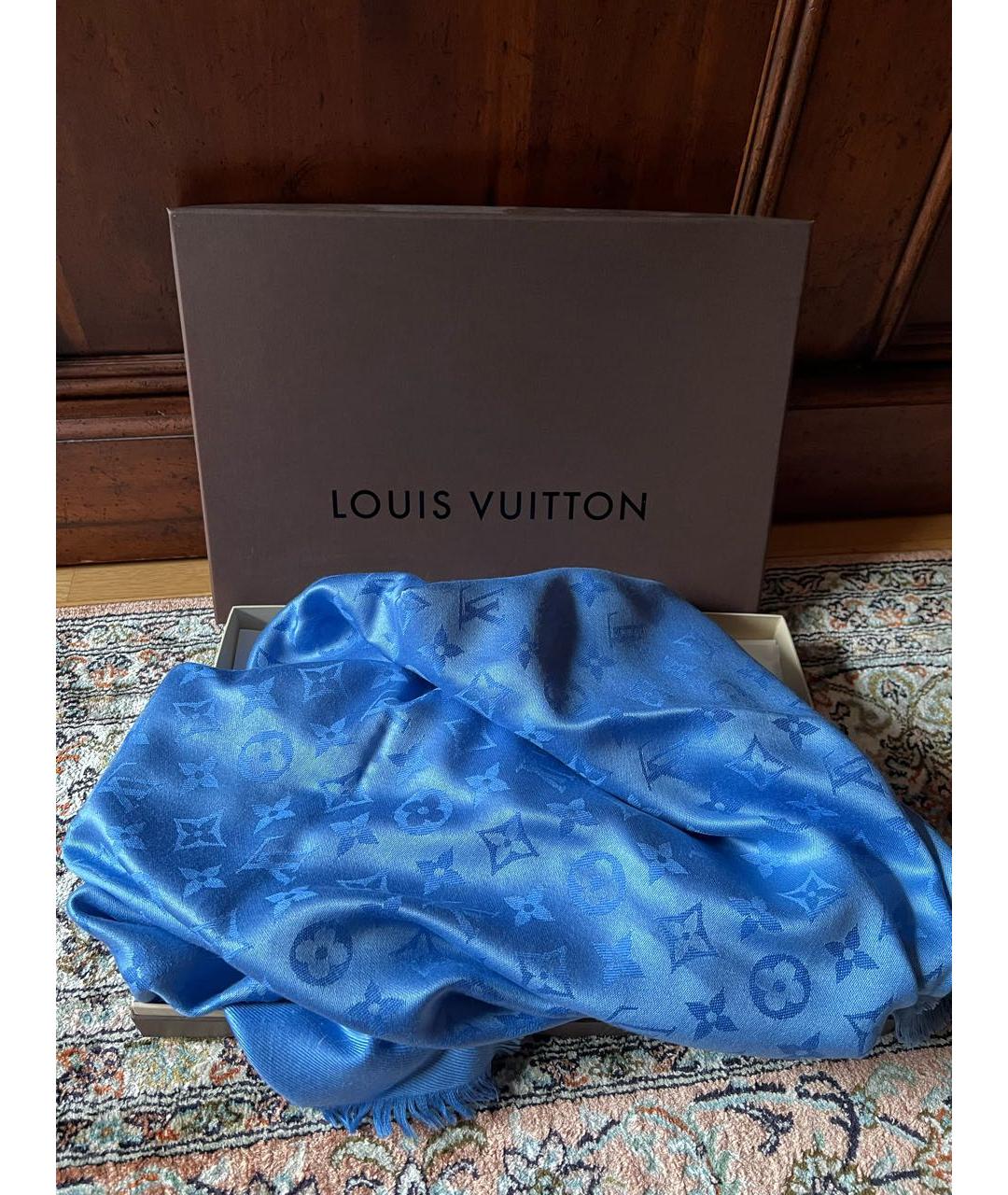 LOUIS VUITTON Синий шерстяной платок, фото 4