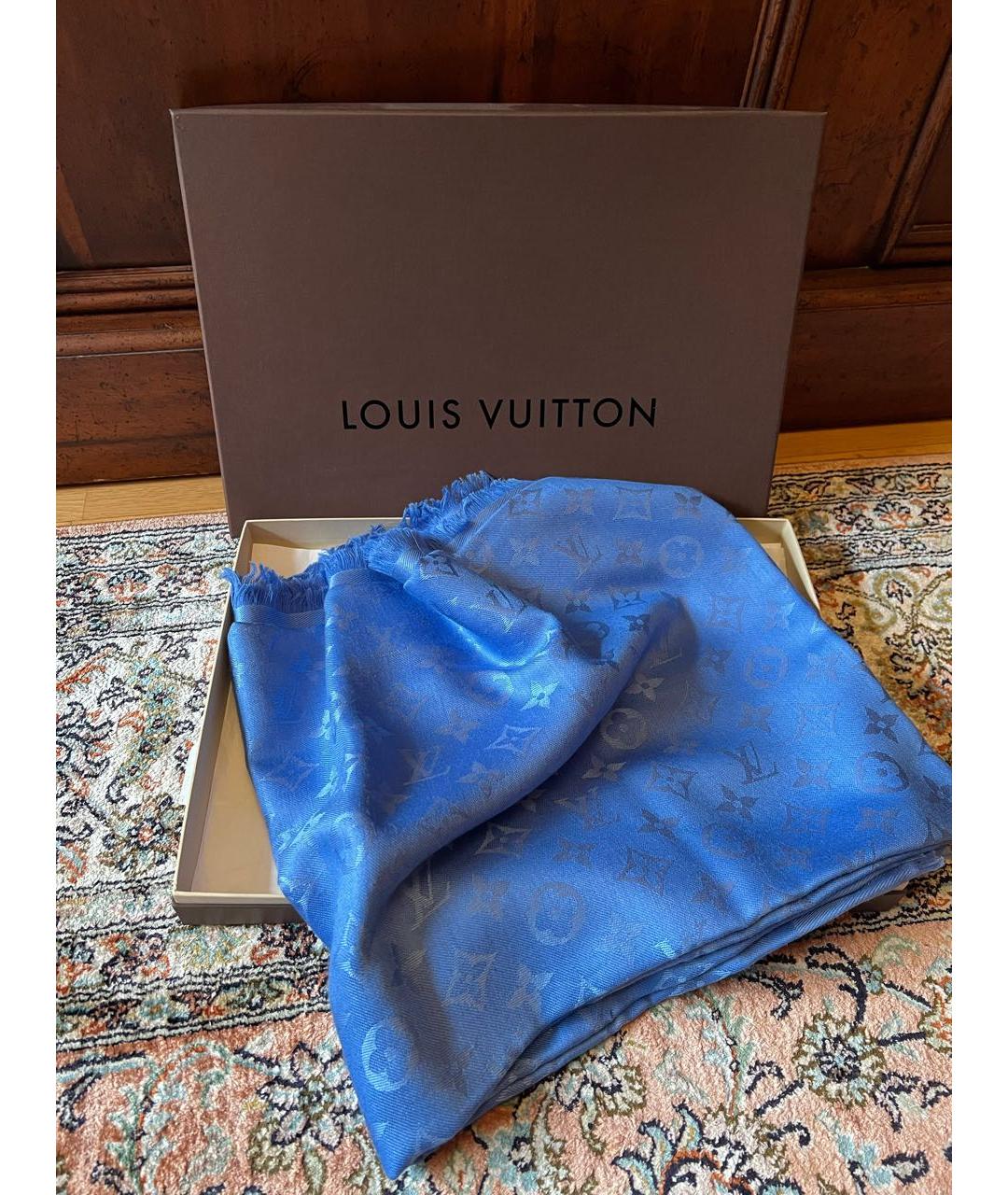 LOUIS VUITTON Синий шерстяной платок, фото 7