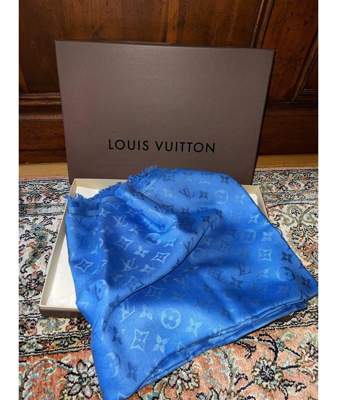 LOUIS VUITTON Синий шерстяной платок, фото 6