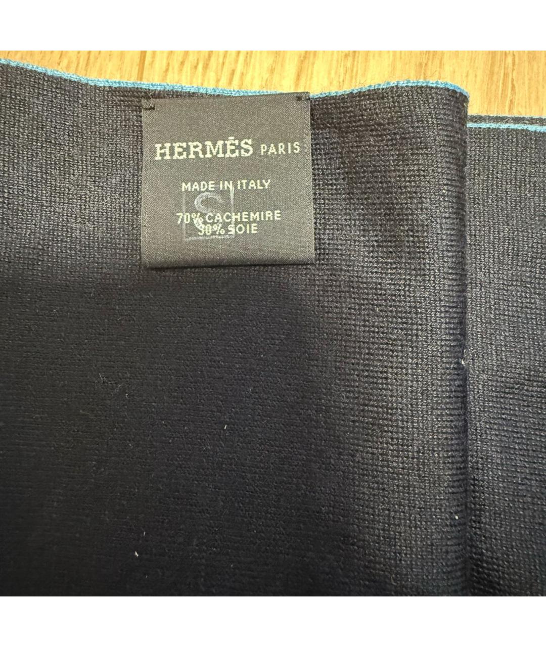 HERMES Черный кашемировый шарф, фото 3