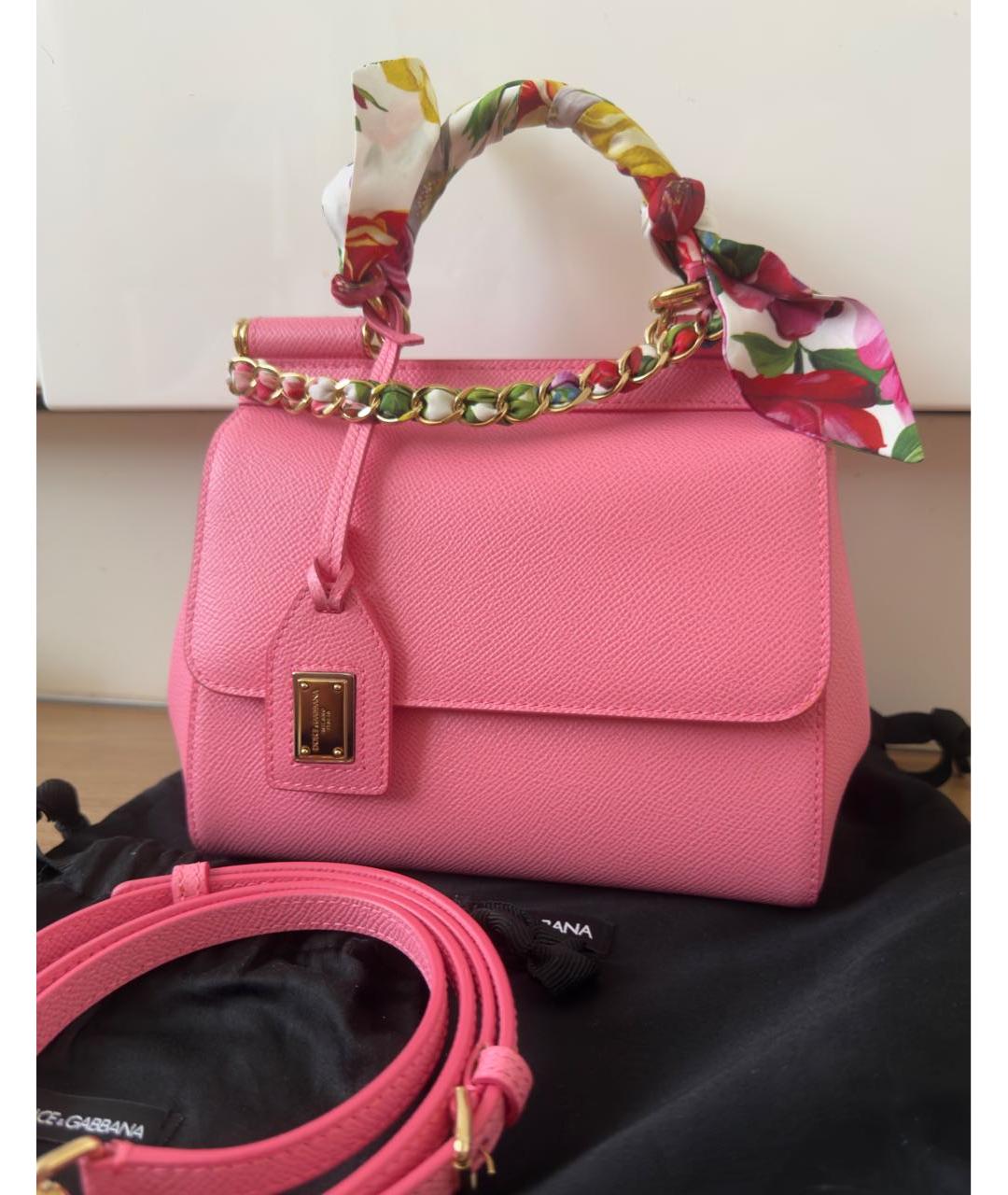 DOLCE&GABBANA Розовая кожаная сумка с короткими ручками, фото 8