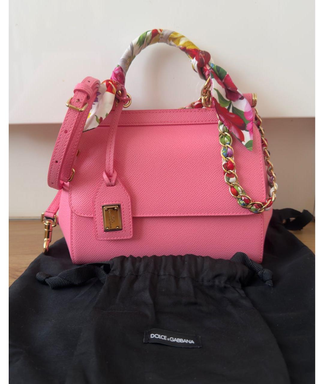 DOLCE&GABBANA Розовая кожаная сумка с короткими ручками, фото 9
