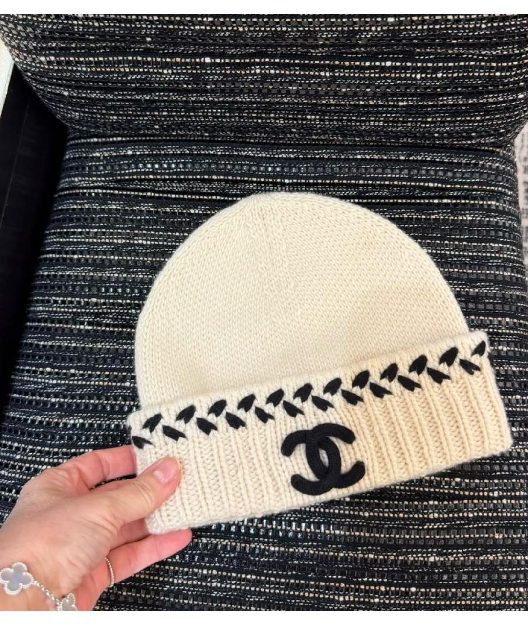 CHANEL Белая кашемировая шапка, фото 3