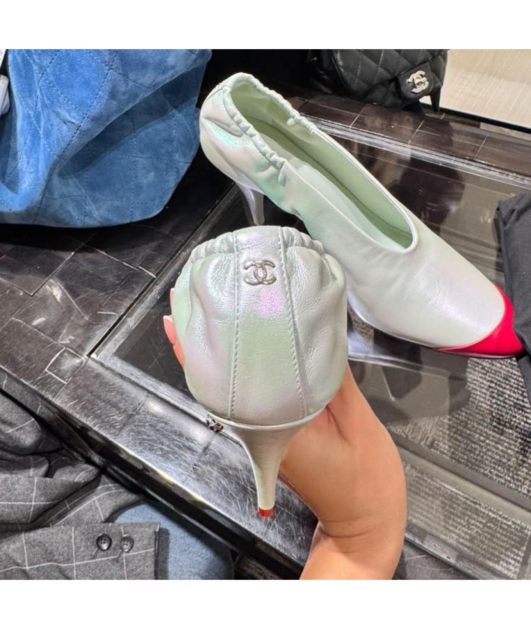 CHANEL Салатовые кожаные туфли, фото 3