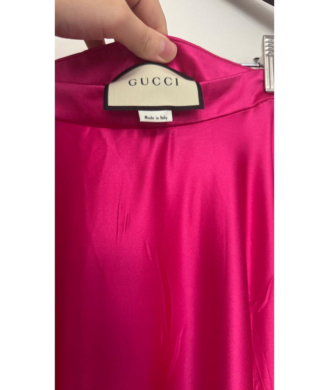 GUCCI Фуксия шелковая юбка макси, фото 2