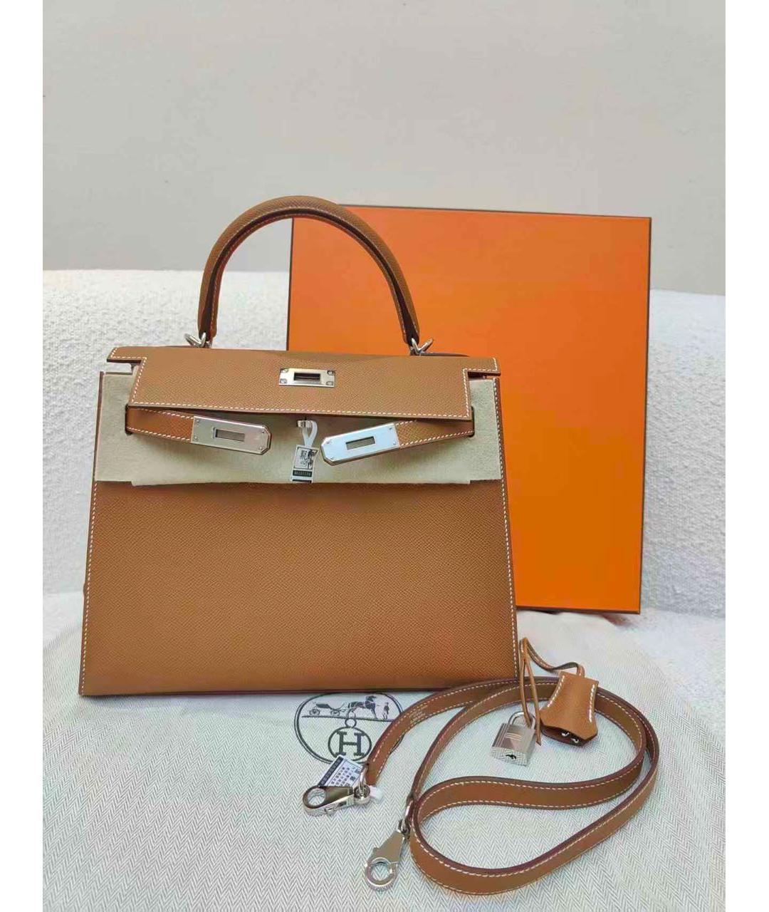 HERMES Коричневая кожаная сумка через плечо, фото 5