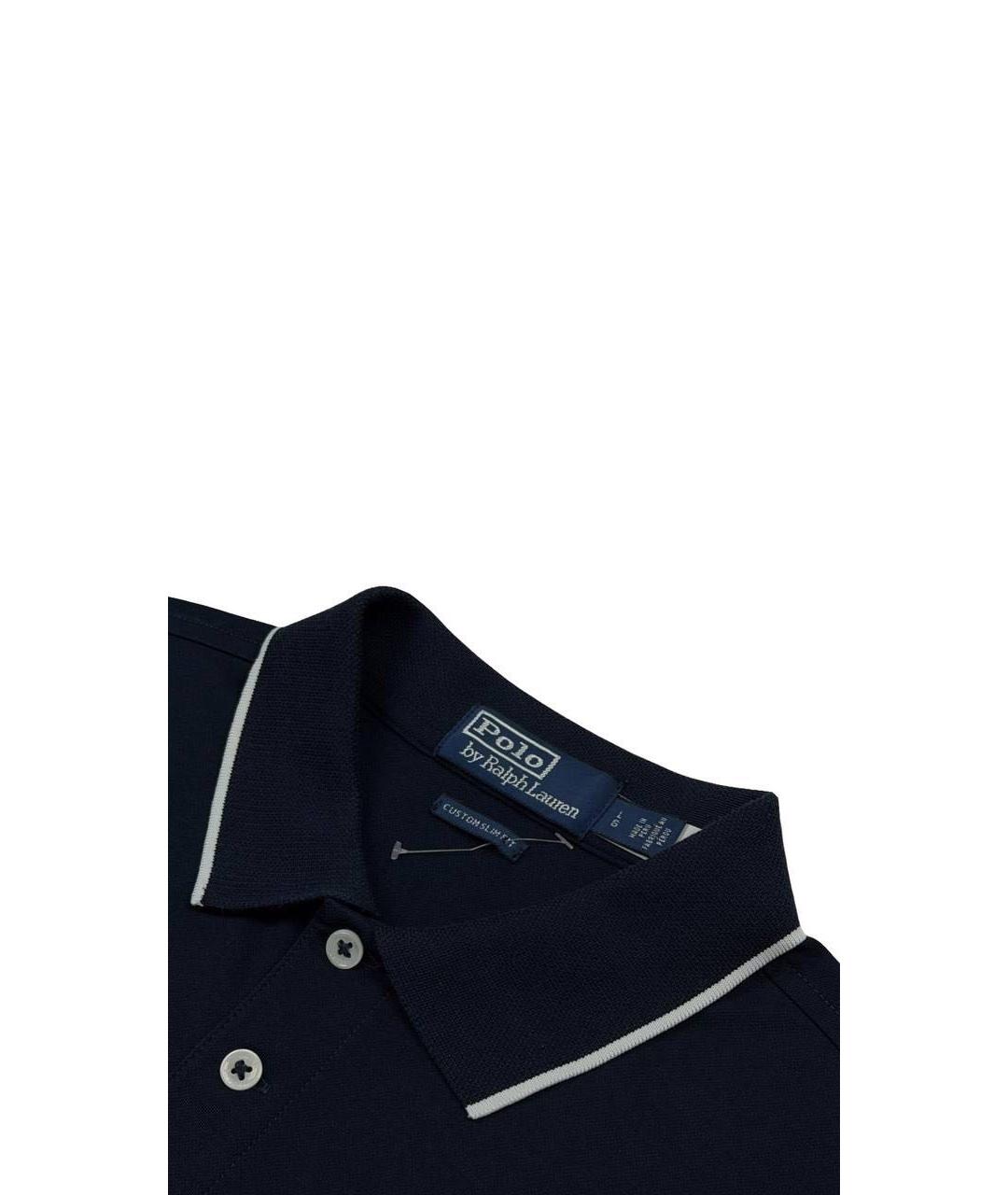 POLO RALPH LAUREN Темно-синее хлопковое поло с коротким рукавом, фото 2