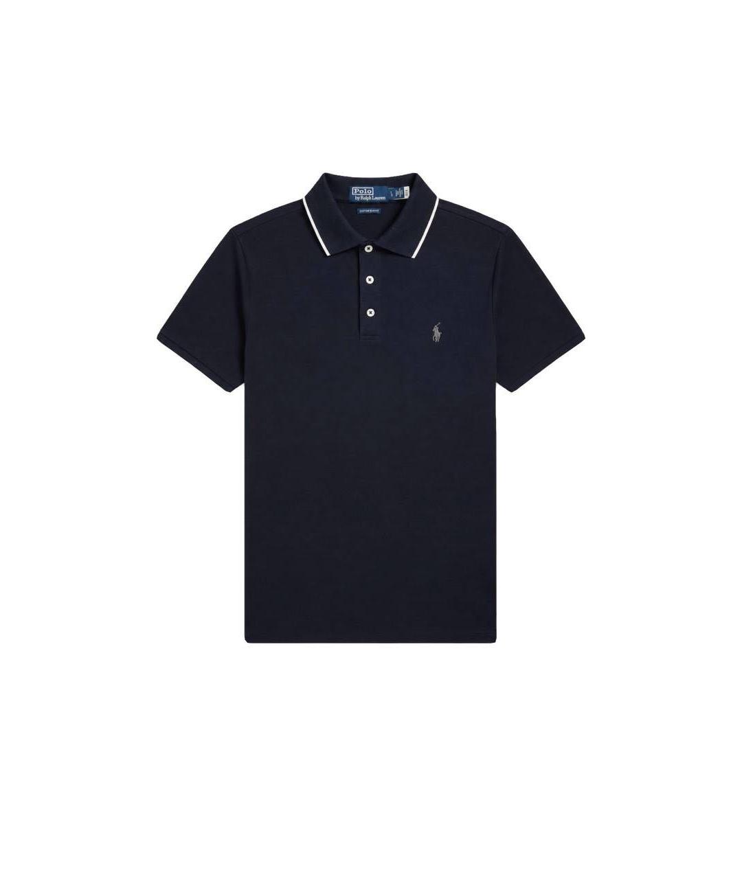 POLO RALPH LAUREN Темно-синее хлопковое поло с коротким рукавом, фото 6