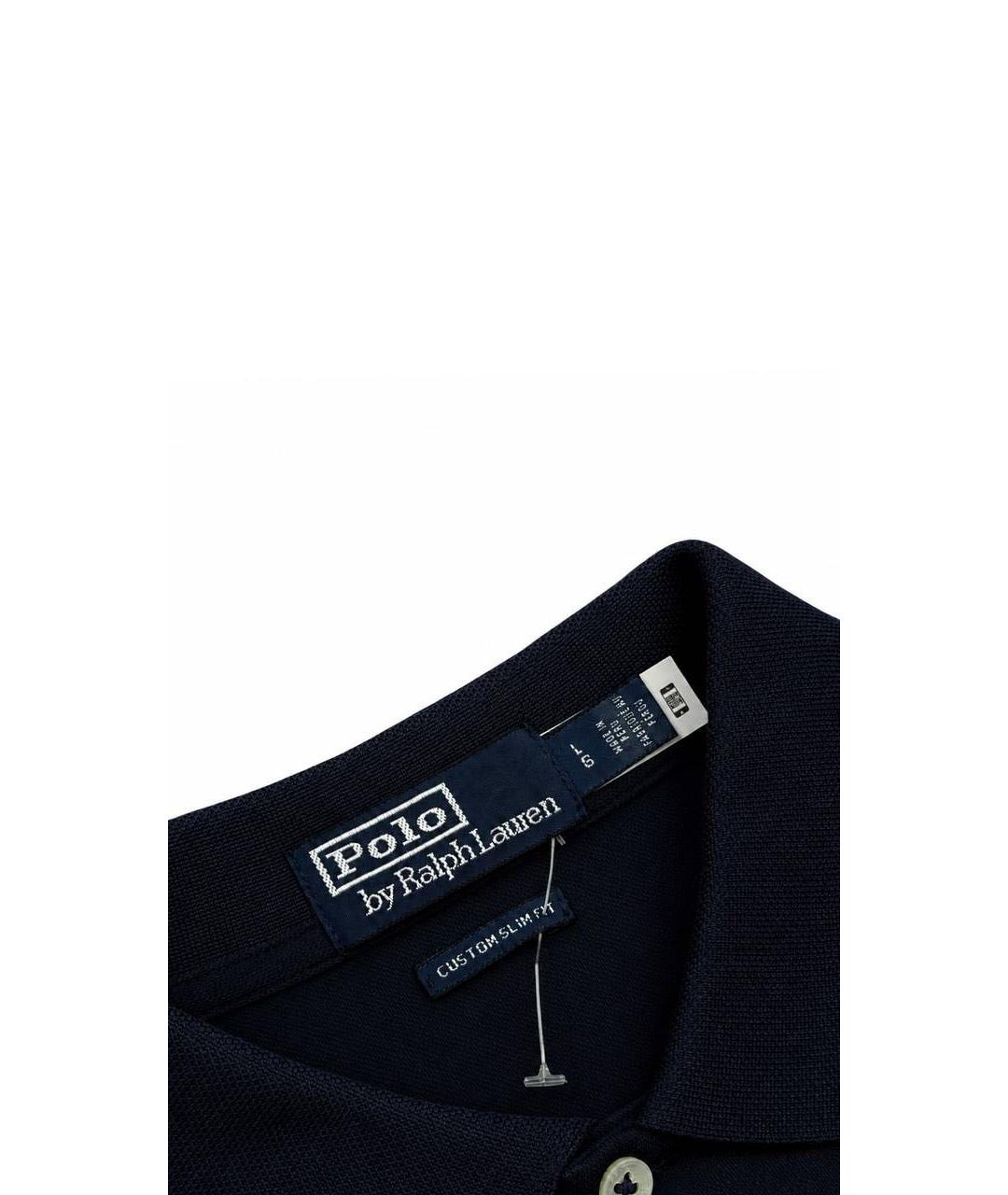 POLO RALPH LAUREN Темно-синее хлопковое поло с коротким рукавом, фото 3