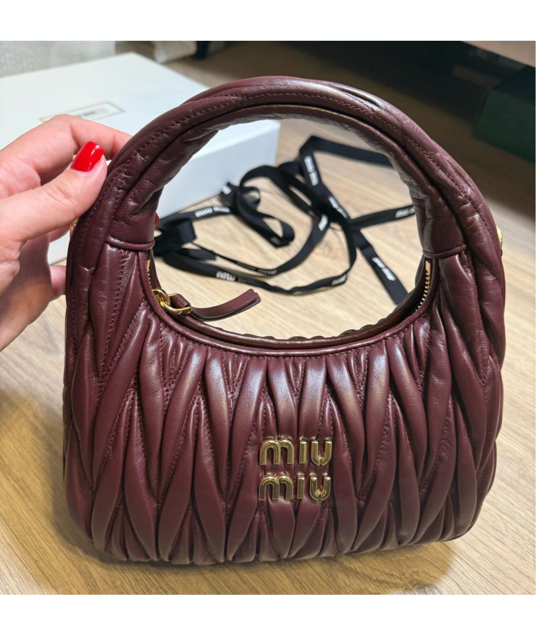 MIU MIU Бордовая кожаная сумка через плечо, фото 6