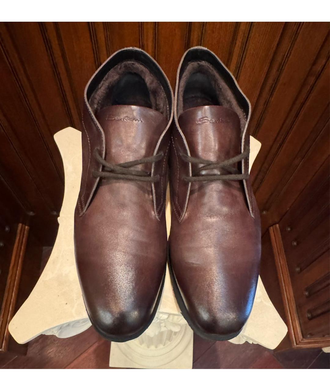 SANTONI Коричневые кожаные высокие ботинки, фото 2