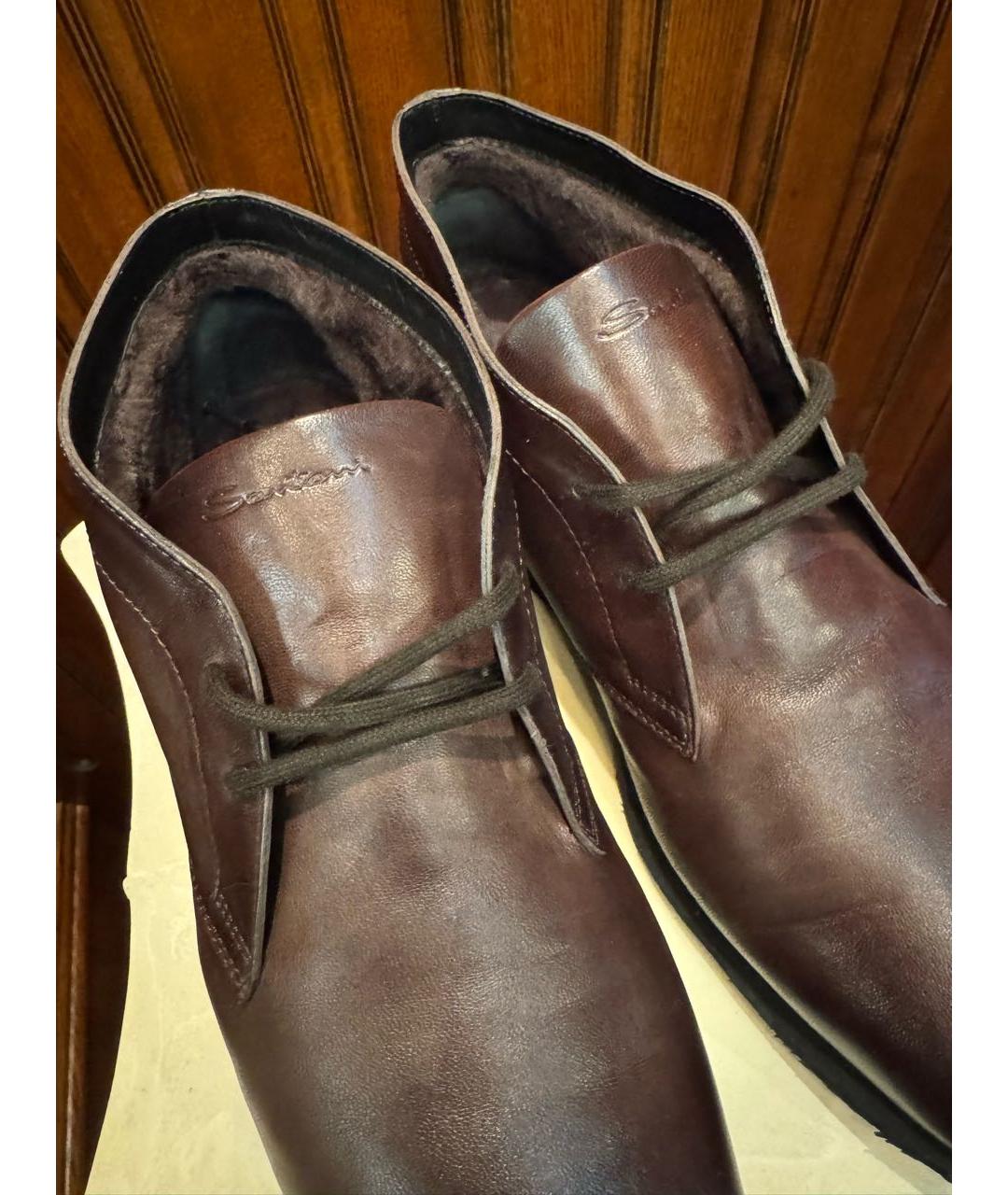 SANTONI Коричневые кожаные высокие ботинки, фото 3