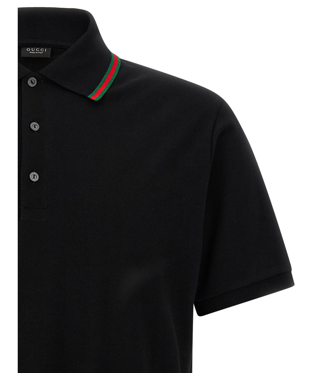 GUCCI Черное хлопковое поло с коротким рукавом, фото 3