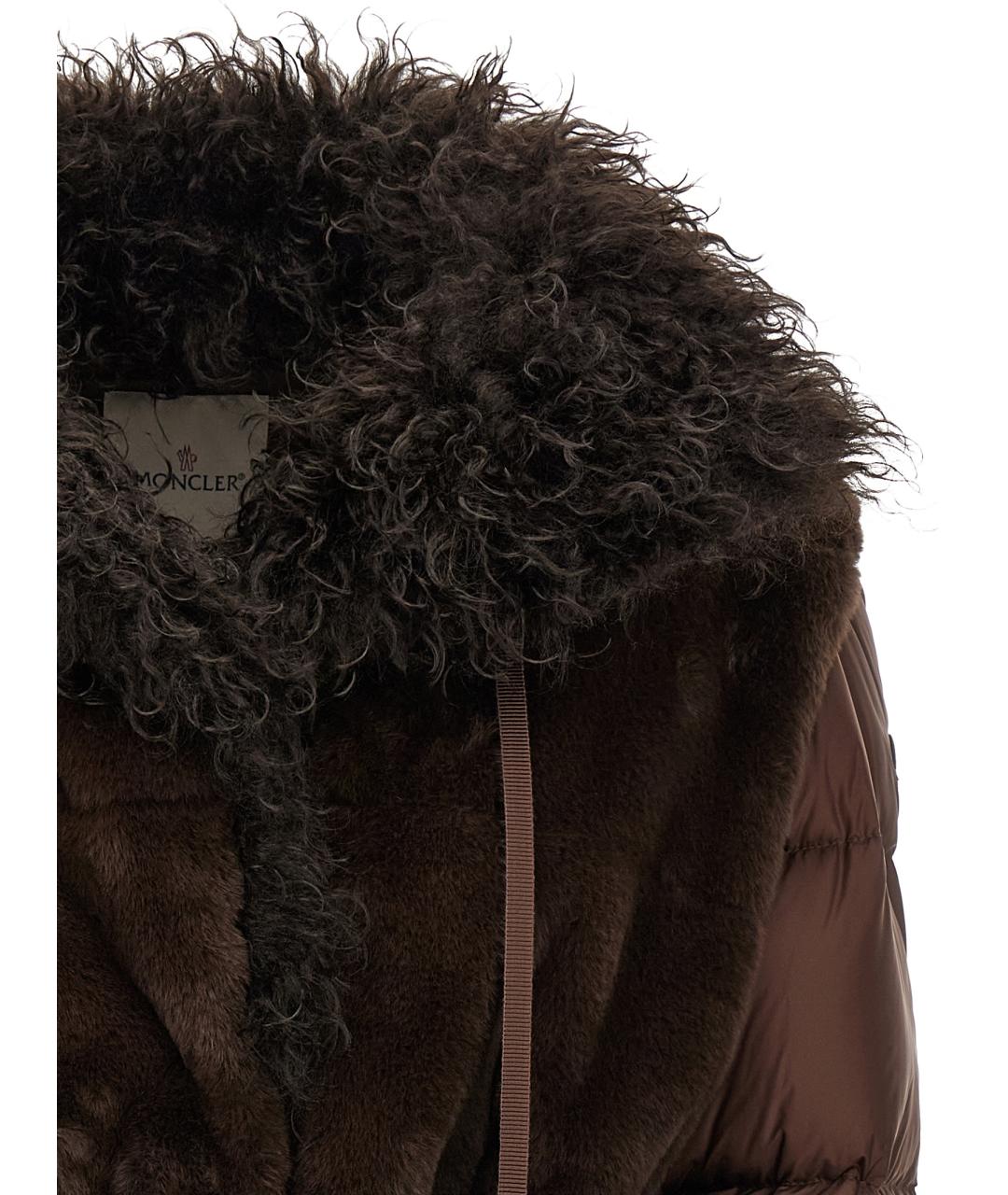 MONCLER Коричневый полиэстеровый пуховик, фото 4