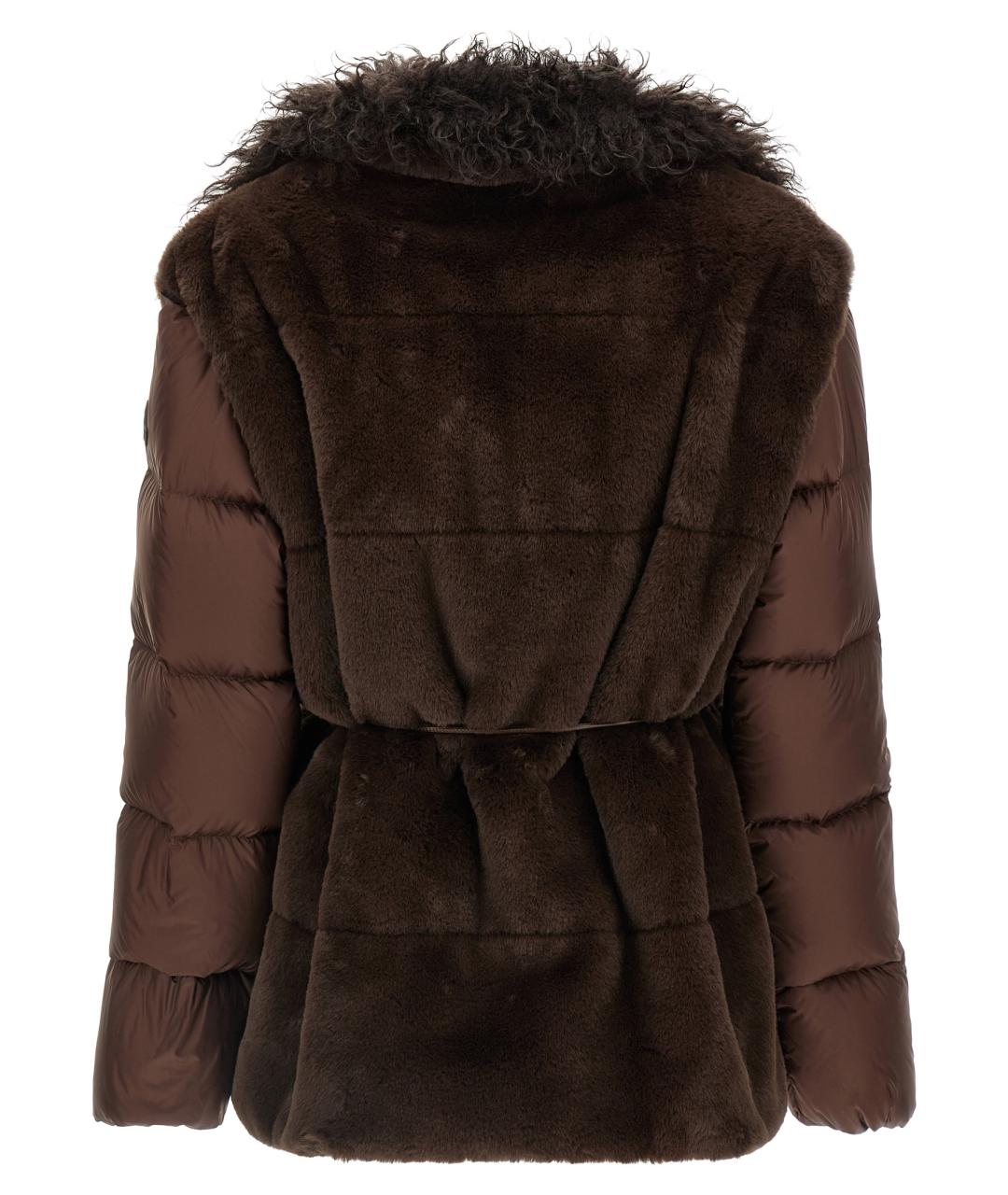 MONCLER Коричневый полиэстеровый пуховик, фото 3