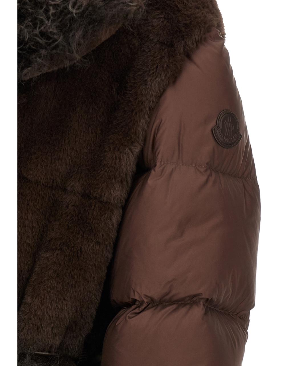 MONCLER Коричневый полиэстеровый пуховик, фото 5