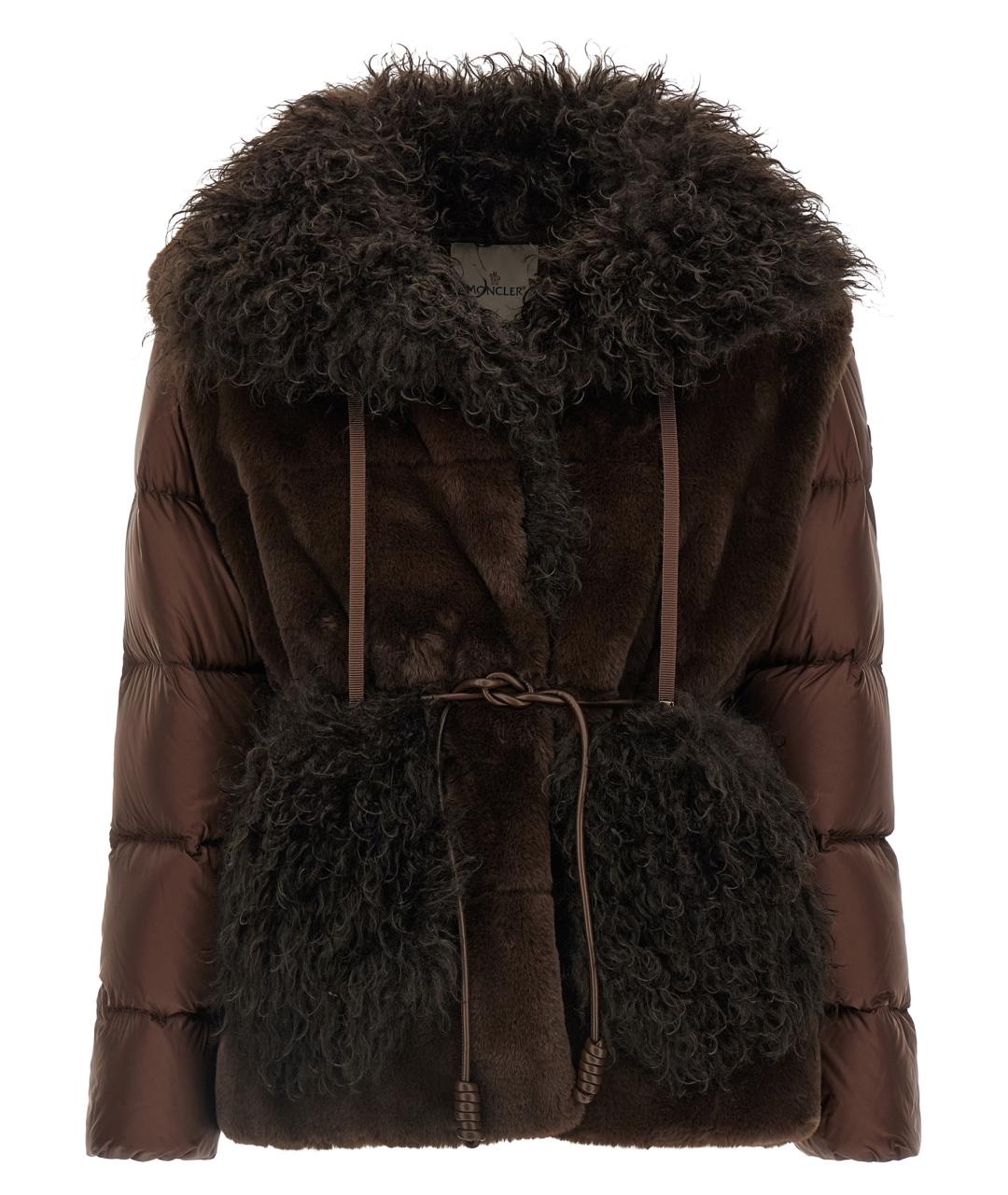 MONCLER Коричневый полиэстеровый пуховик, фото 1