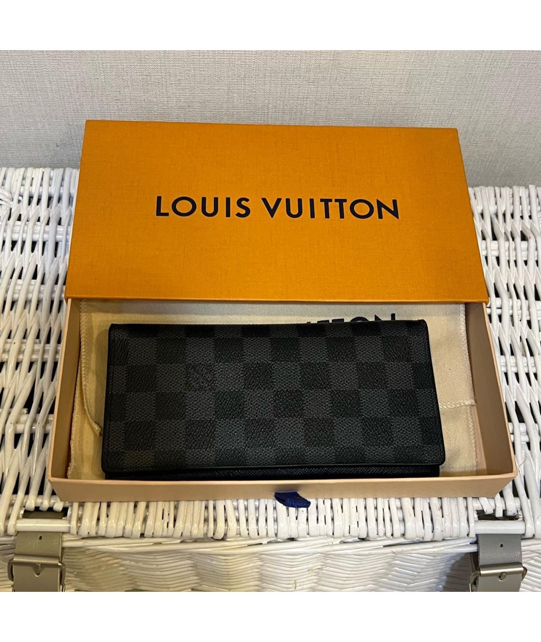 LOUIS VUITTON Черный кожаный кошелек, фото 2