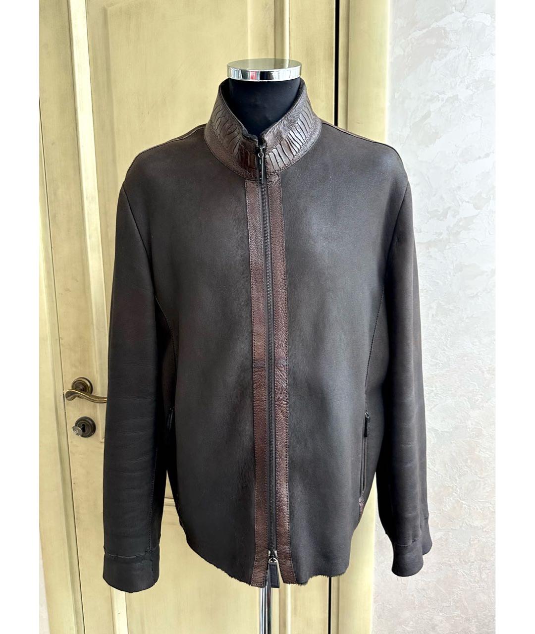 ARMANI COLLEZIONI Коричневая дубленка/шуба из кожи страуса, фото 8