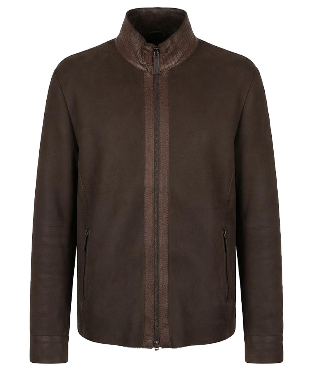 ARMANI COLLEZIONI Коричневая дубленка/шуба из кожи страуса, фото 1