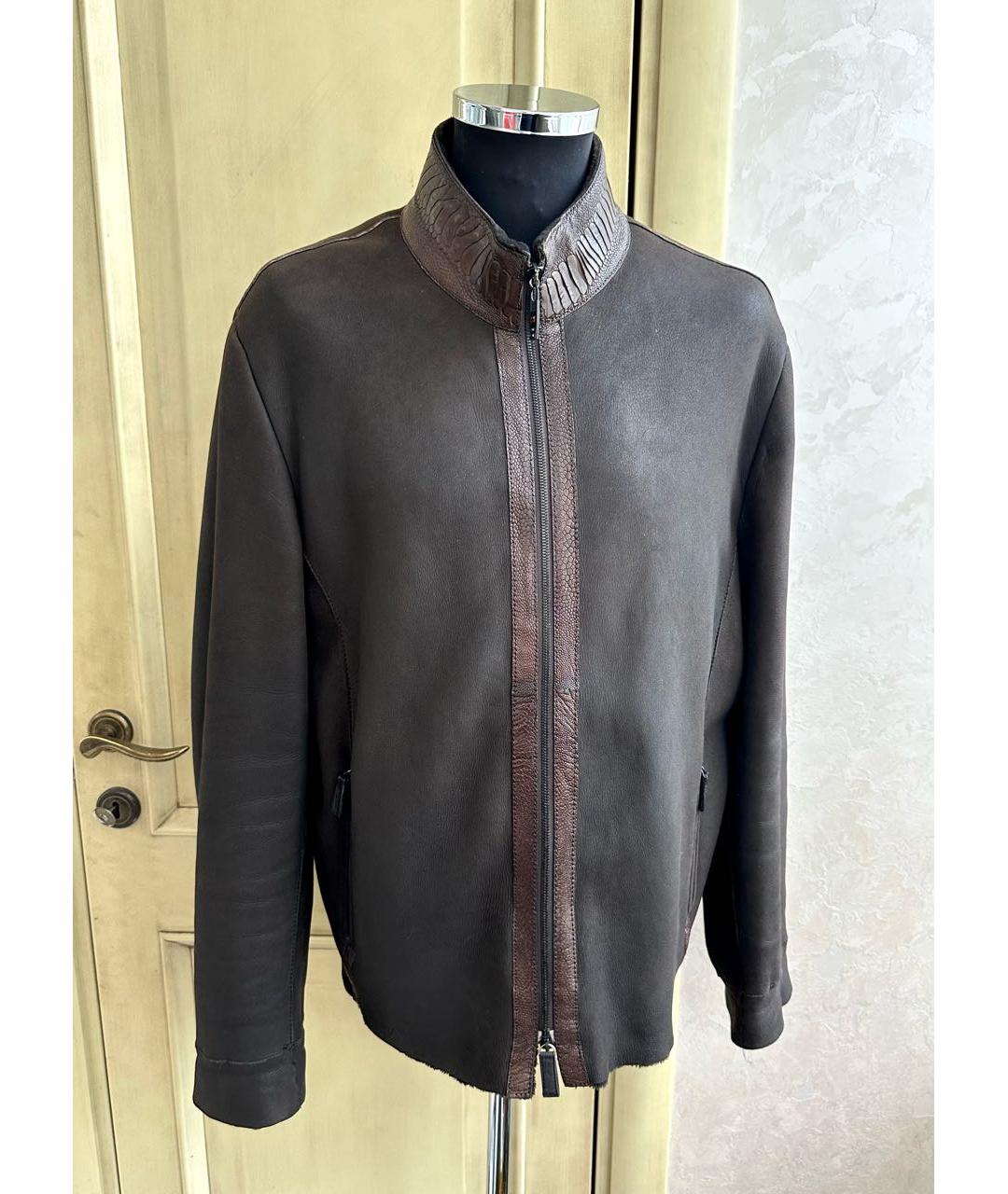 ARMANI COLLEZIONI Коричневая дубленка/шуба из кожи страуса, фото 7