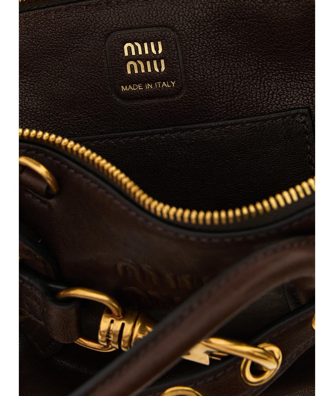 MIU MIU Коричневая кожаная сумка с короткими ручками, фото 4