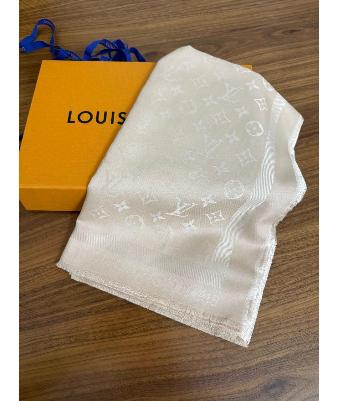 LOUIS VUITTON Бежевый шерстяной платок, фото 3
