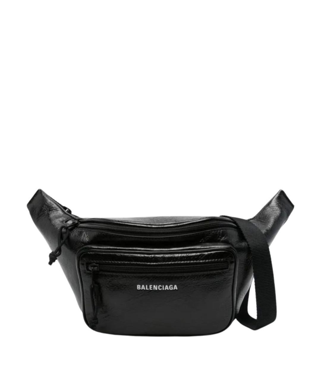 BALENCIAGA Черная кожаная поясная сумка, фото 1