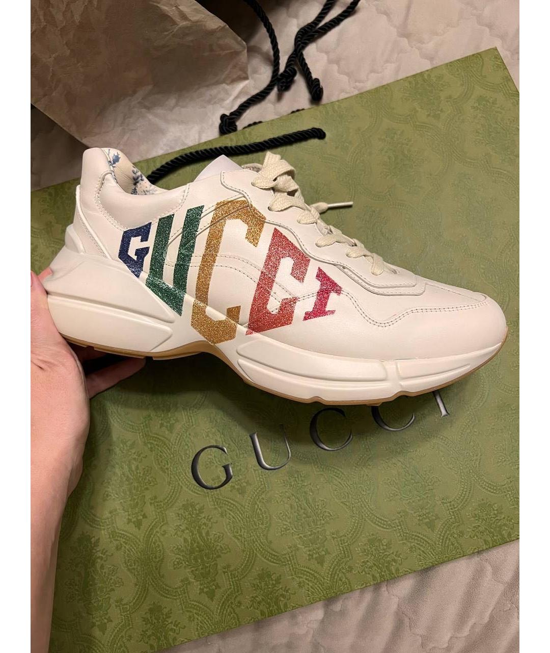 GUCCI Бежевые кожаные кроссовки, фото 5
