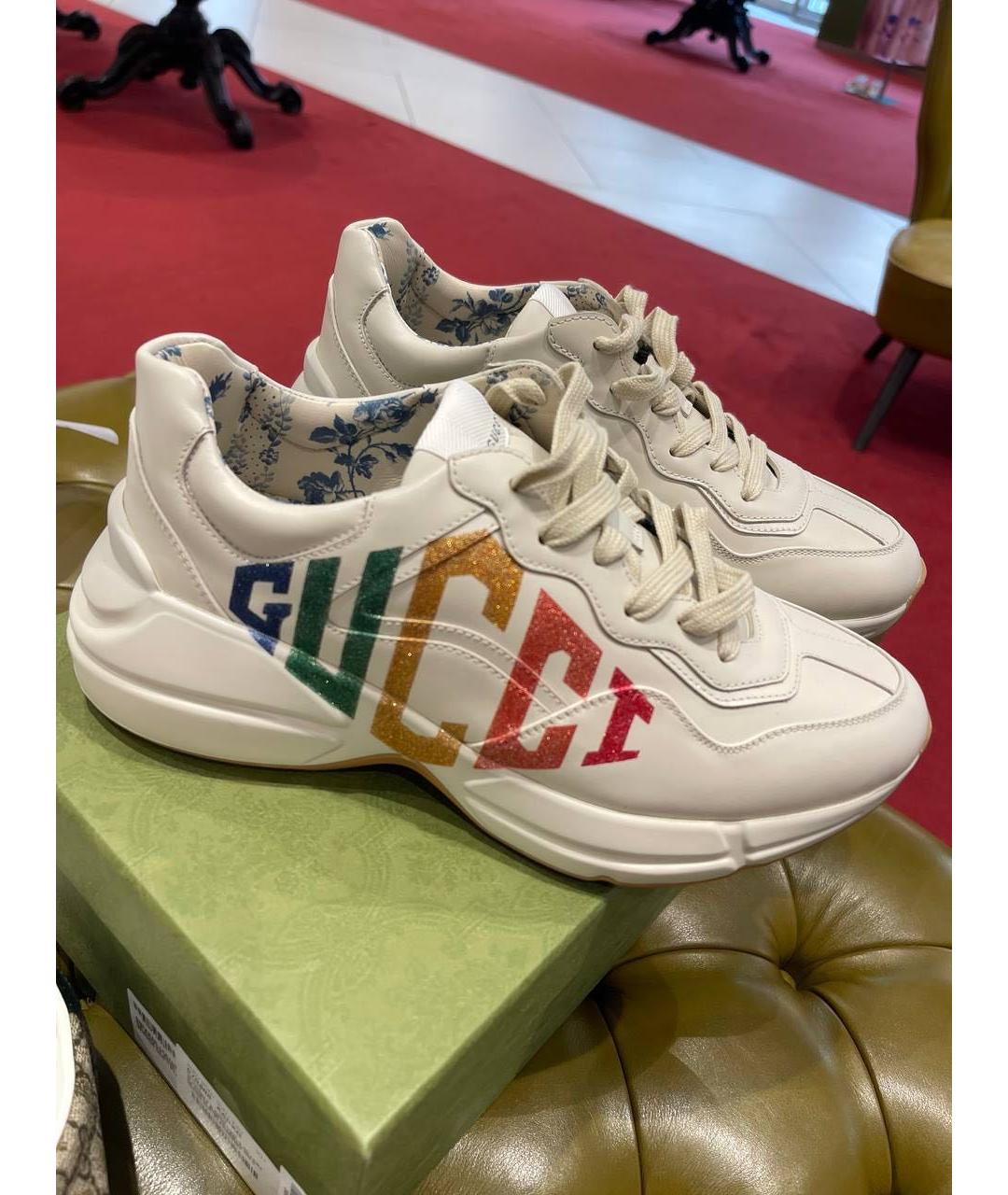 GUCCI Бежевые кожаные кроссовки, фото 2