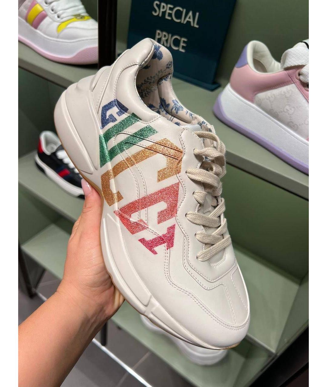 GUCCI Бежевые кожаные кроссовки, фото 3