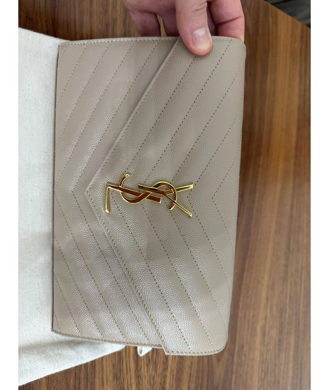 SAINT LAURENT Бежевая кожаная сумка через плечо, фото 2