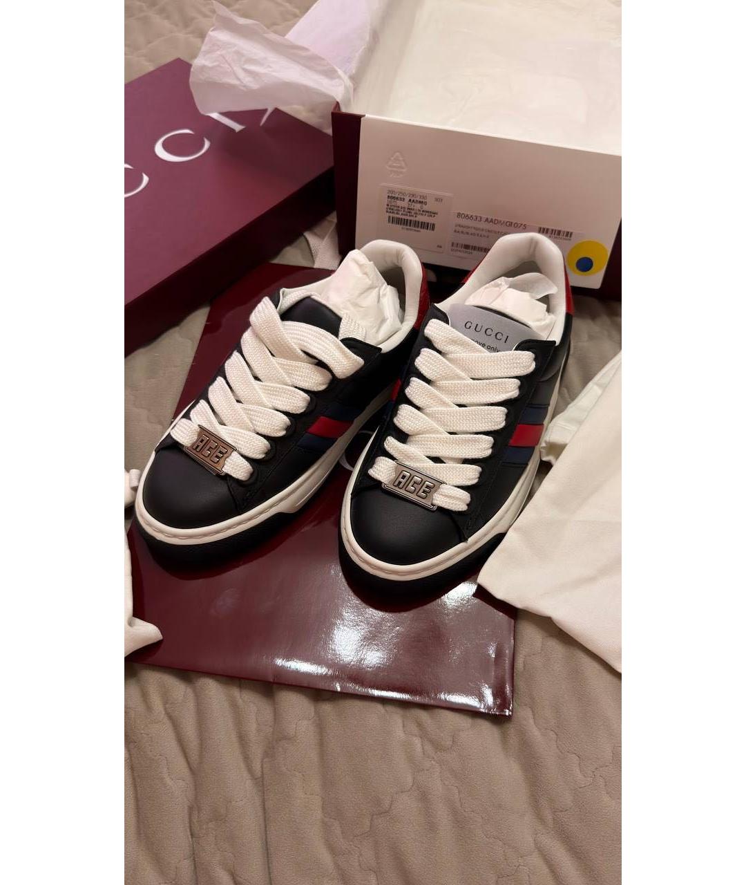 GUCCI Черные кожаные кеды, фото 2