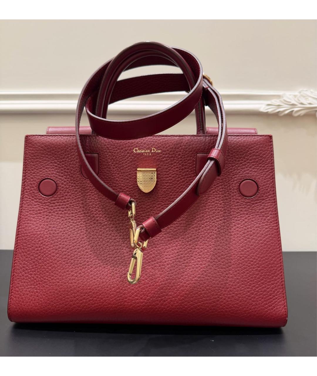 CHRISTIAN DIOR Бордовая кожаная сумка с короткими ручками, фото 5