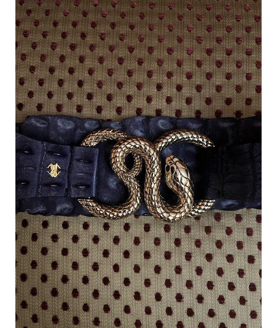 ROBERTO CAVALLI Темно-синий ремень из кожи аллигатора, фото 3
