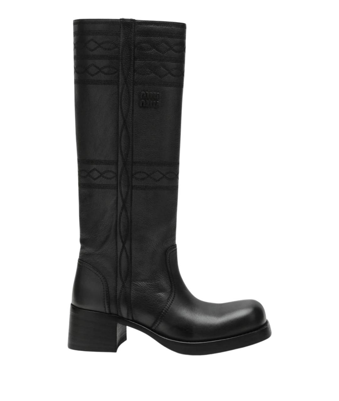 MIU MIU Антрацитовые кожаные сапоги, фото 1
