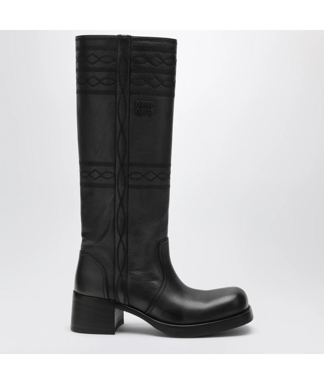 MIU MIU Антрацитовые кожаные сапоги, фото 3