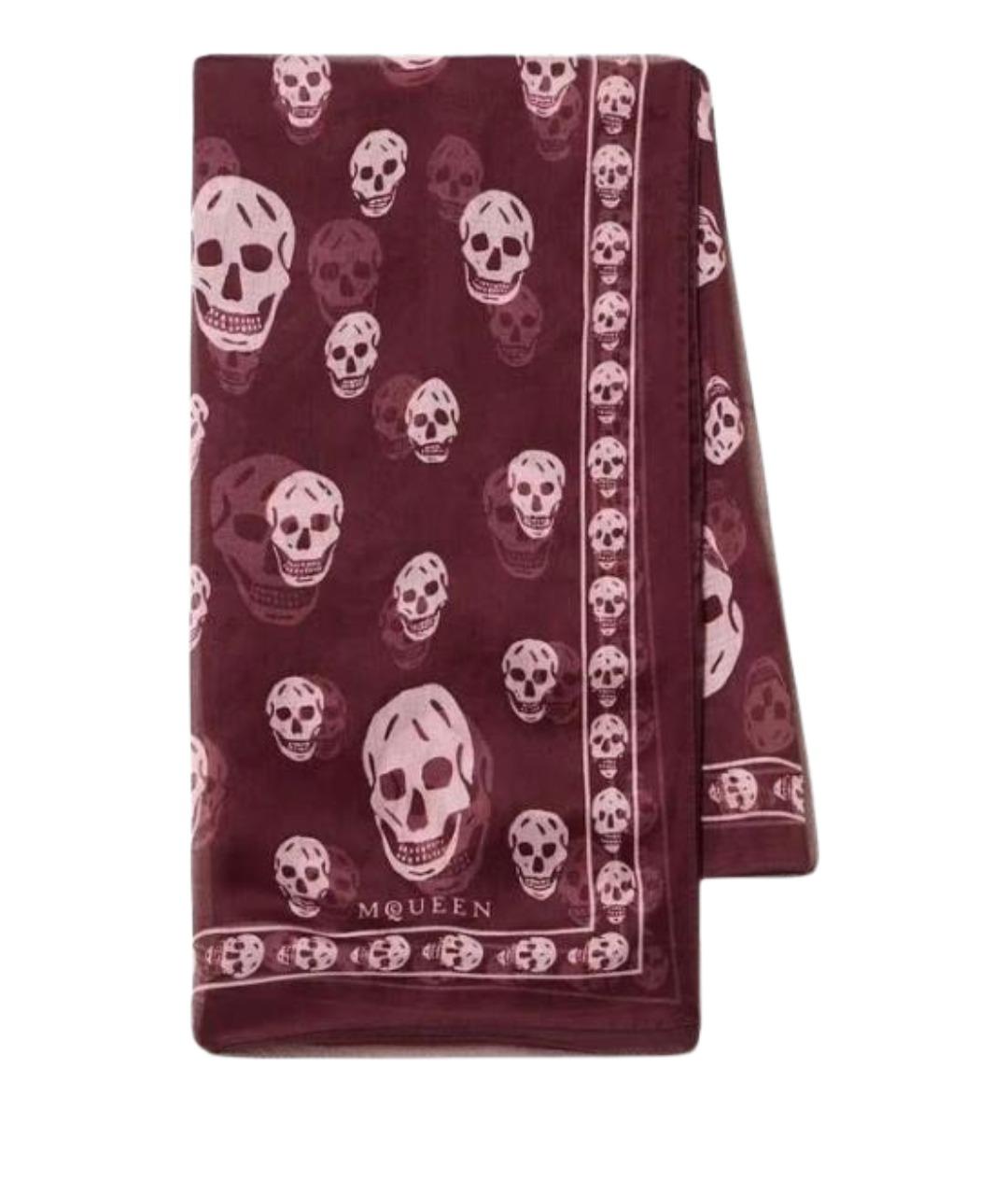 ALEXANDER MCQUEEN Бордовый шелковый шарф, фото 1