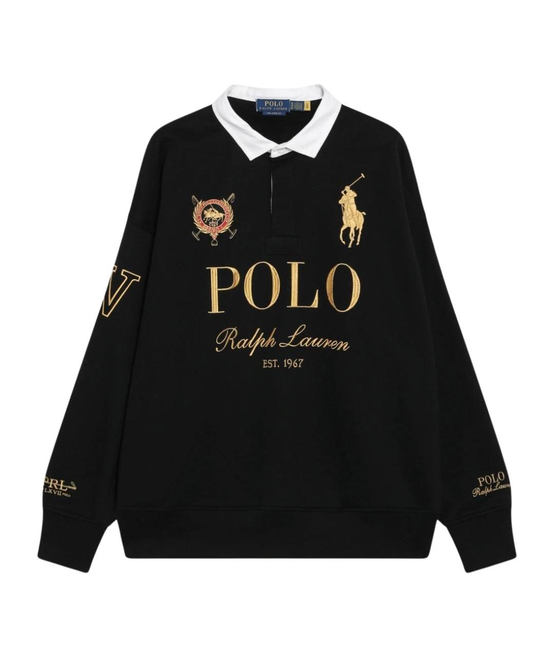 POLO RALPH LAUREN Черное хлопковое поло с длинным рукавом, фото 1