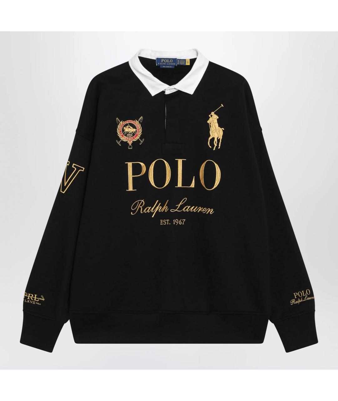 POLO RALPH LAUREN Черное хлопковое поло с длинным рукавом, фото 3
