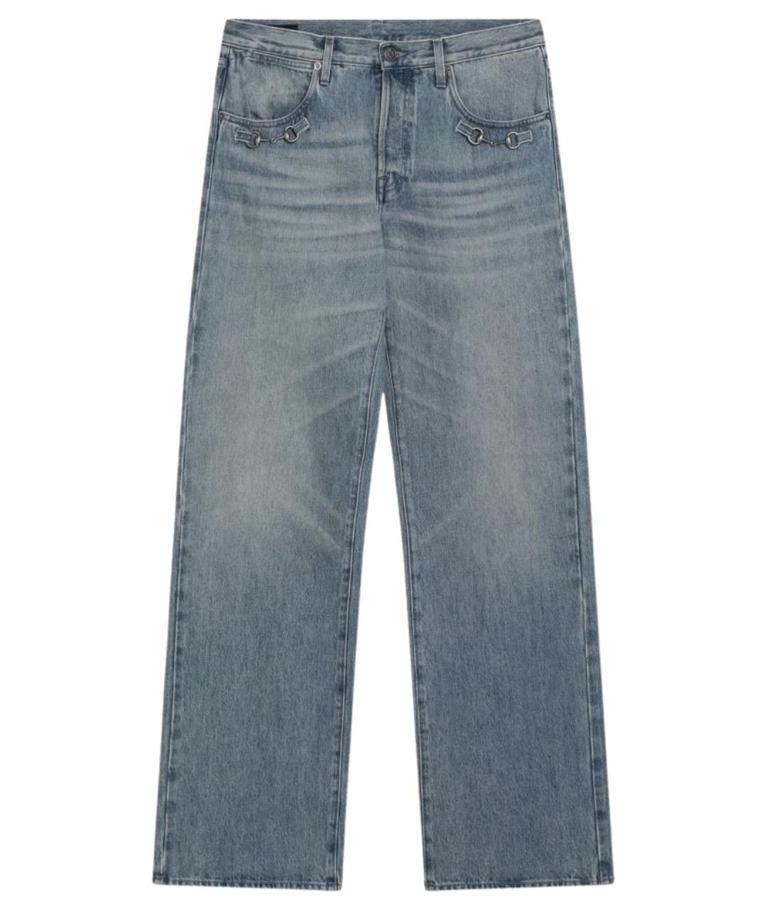 GUCCI Голубые хлопковые прямые джинсы, фото 1