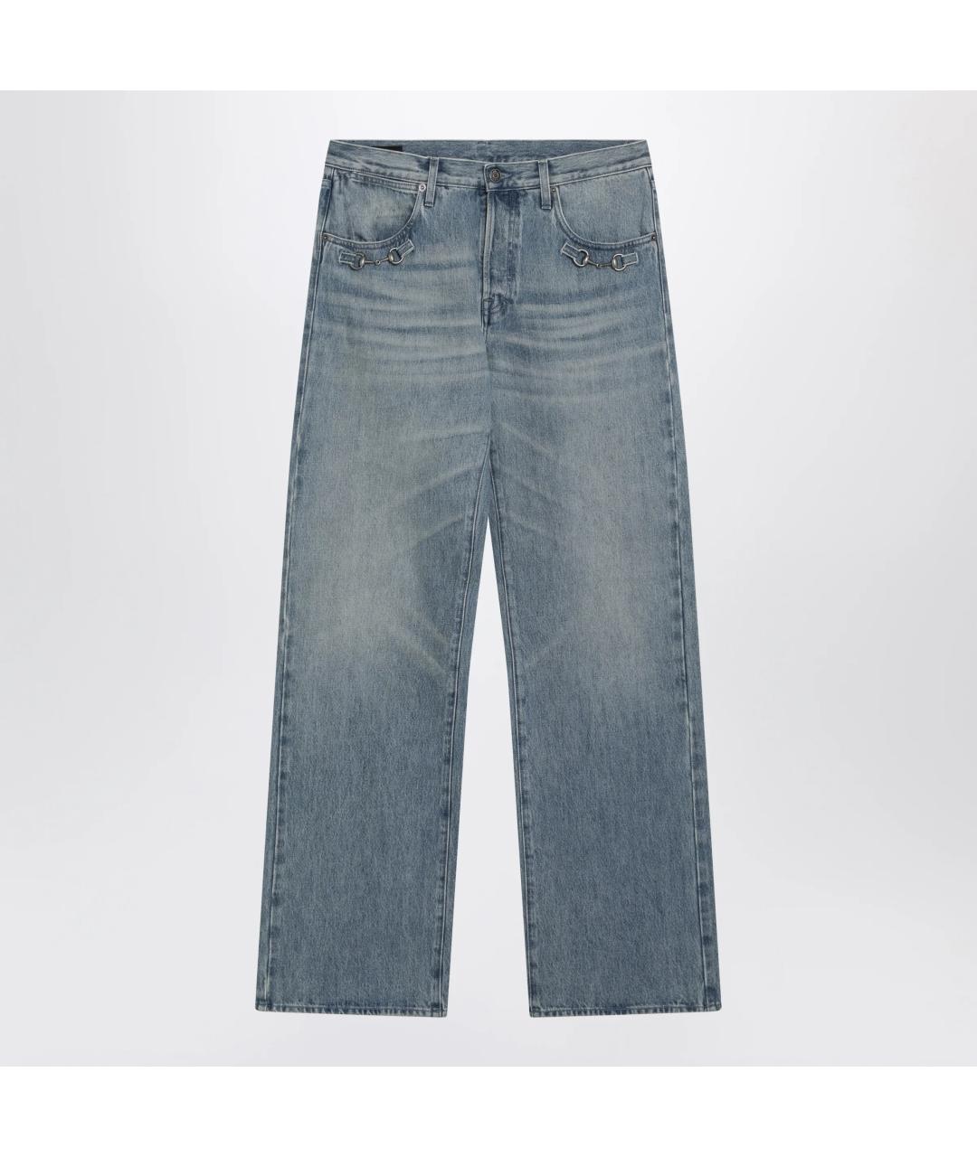 GUCCI Голубые хлопковые прямые джинсы, фото 3