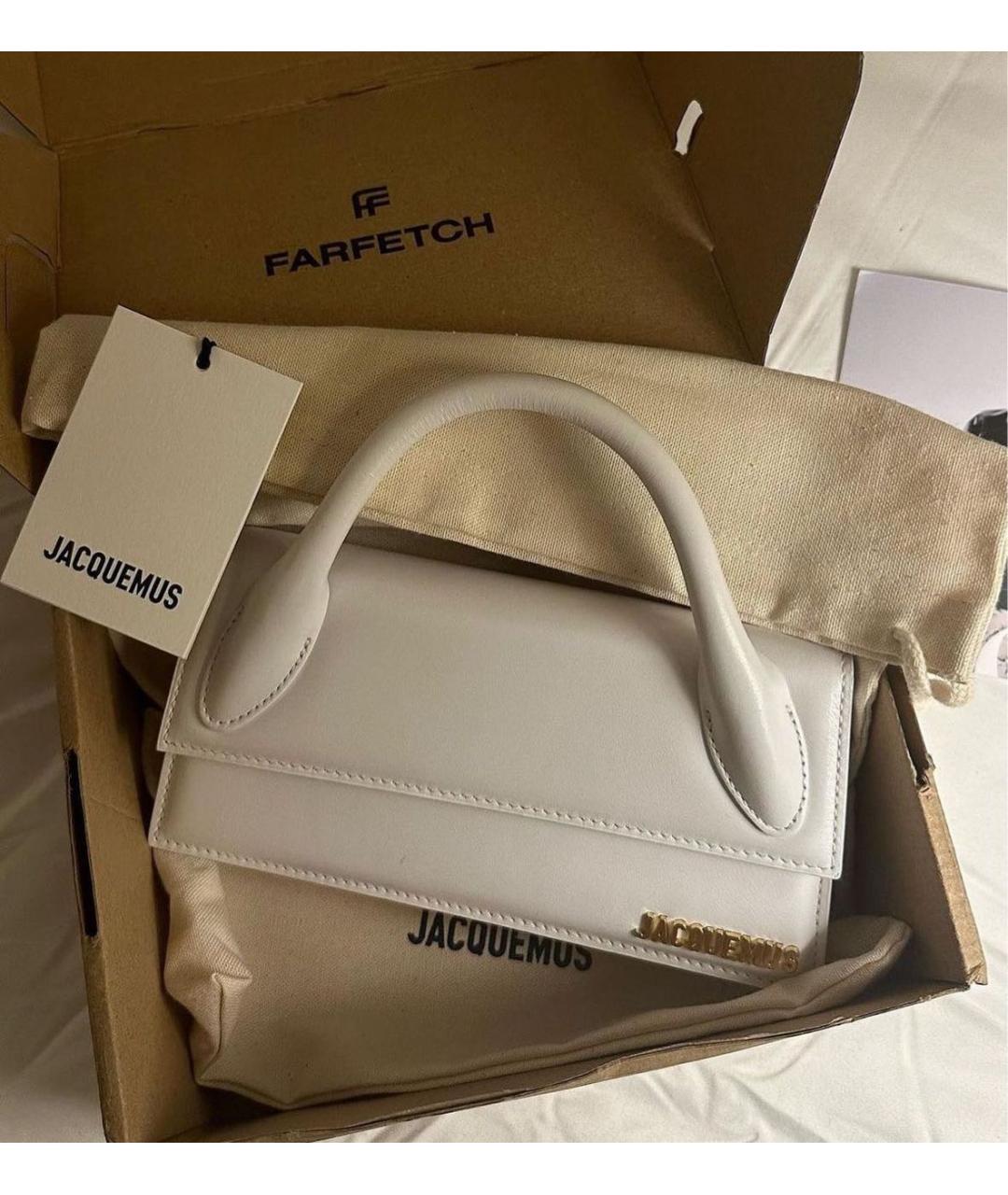 JACQUEMUS Белая кожаная сумка с короткими ручками, фото 3