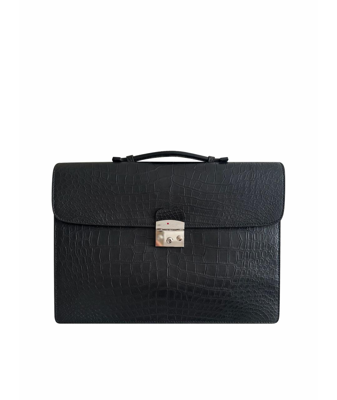 KITON Черный портфель из кожи крокодила, фото 1